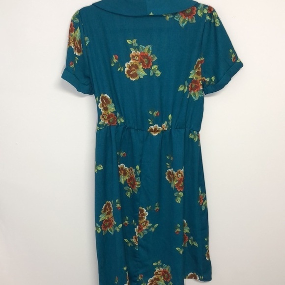 Superfoxx Asymmetrical Hem Floral Print Dress Teal‎ Medium - Picture 8 of 9